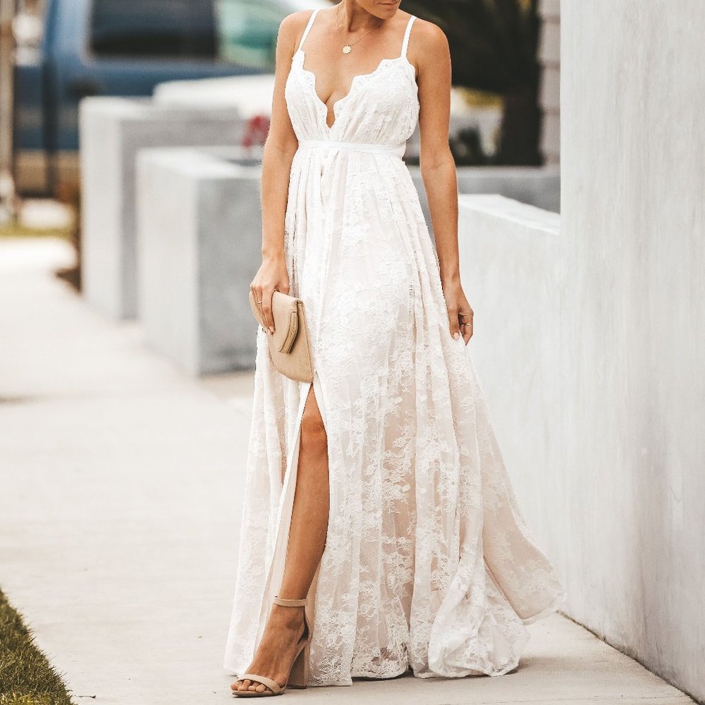 Sweet Devotion Convertible Lace Maxi Dress - White